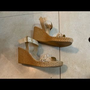 Italian shoemakers wedge sandals; beige